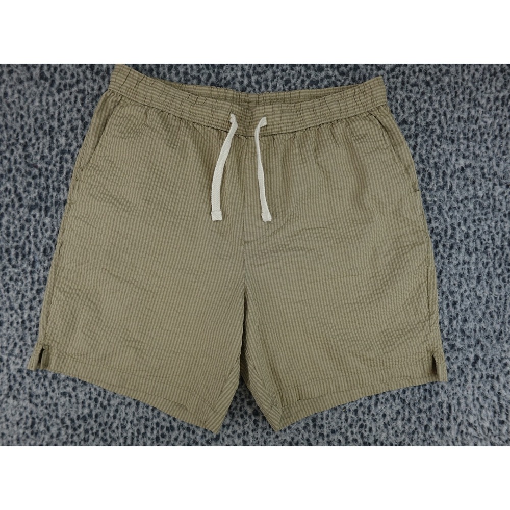 Goodfellow & Co Seersucker Shorts Mens Medium Olive Khaki Striped Drawstring